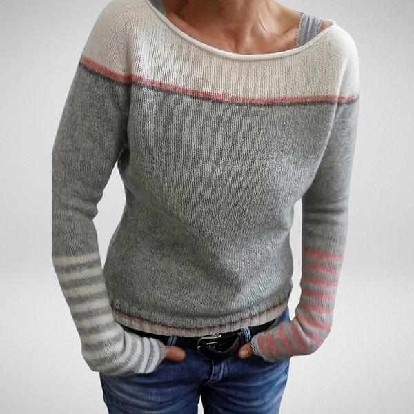 Tavitha | Women's Striped Boat Neck Knitted Jumper — view 1