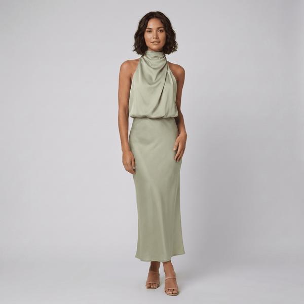 Women's Satin Halter Neck Christmas Party Maxi Dress — view 1