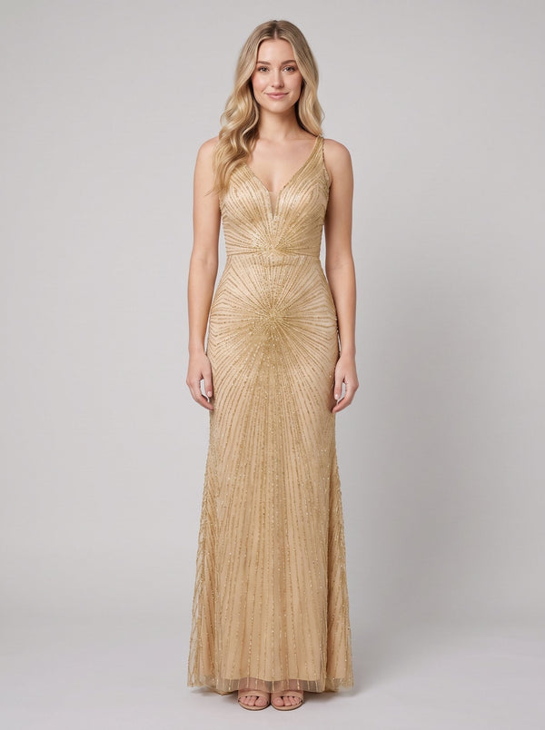 Women's Beaded Fit-and-Flare Christmas Party Gown — view 1