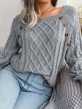 Aveline | Women's Square Neck Button Detail Cable Knit Jumper — view 1