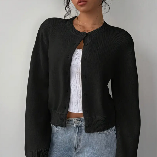 Évarielle | Women's Cropped Button Knit Cardigan — view 1