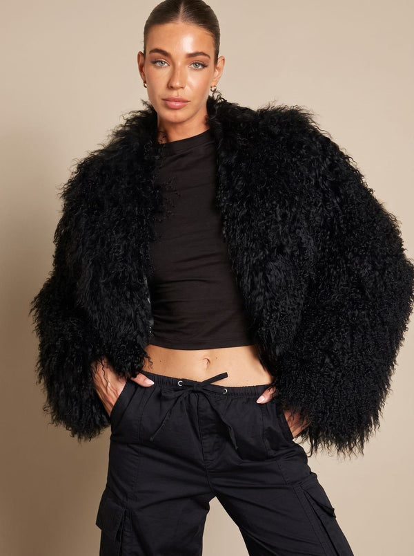 Wilhelmina | Cropped Teddy-Style Faux Fur Coat — view 1