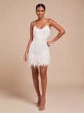 Bettina | Fringe Christmas Party Mini Dress with Feather Trim — view 1