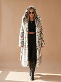 Rosie | Long Faux Fur Leopard Print Belted Overcoat — view 1
