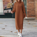 Women's Oversized Roll-Neck Ribbed Knit Midi Dress | Winter — view 1