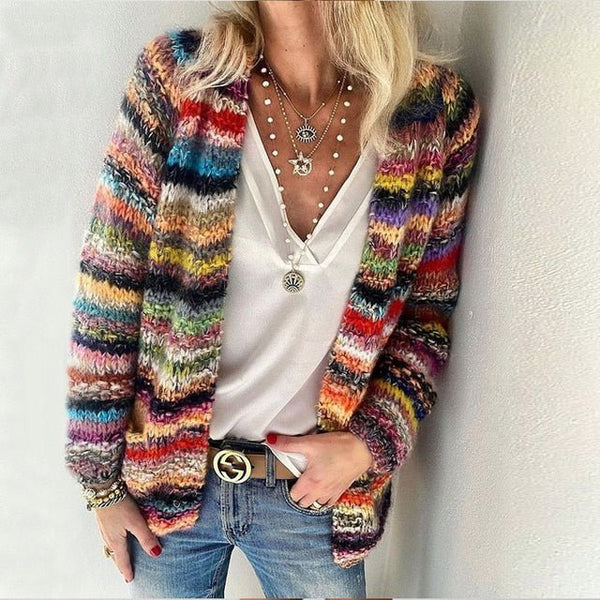 Lysandra | Women's Striped Open-Front Knitted Cardigan — view 1