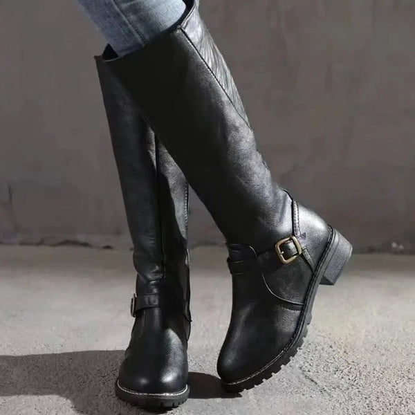 Sienna | Women's Knee-High Buckle Block Heel Boots — view 1