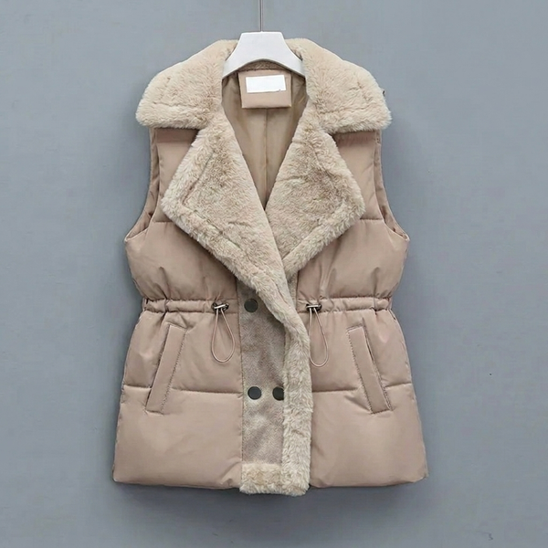 Women's Padded Gilet with Plush Collar & Cinched Waist — view 1