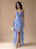 Cosima | Ruffle Wrap Maxi Christmas Party Dress with High-Low Hem — view 1