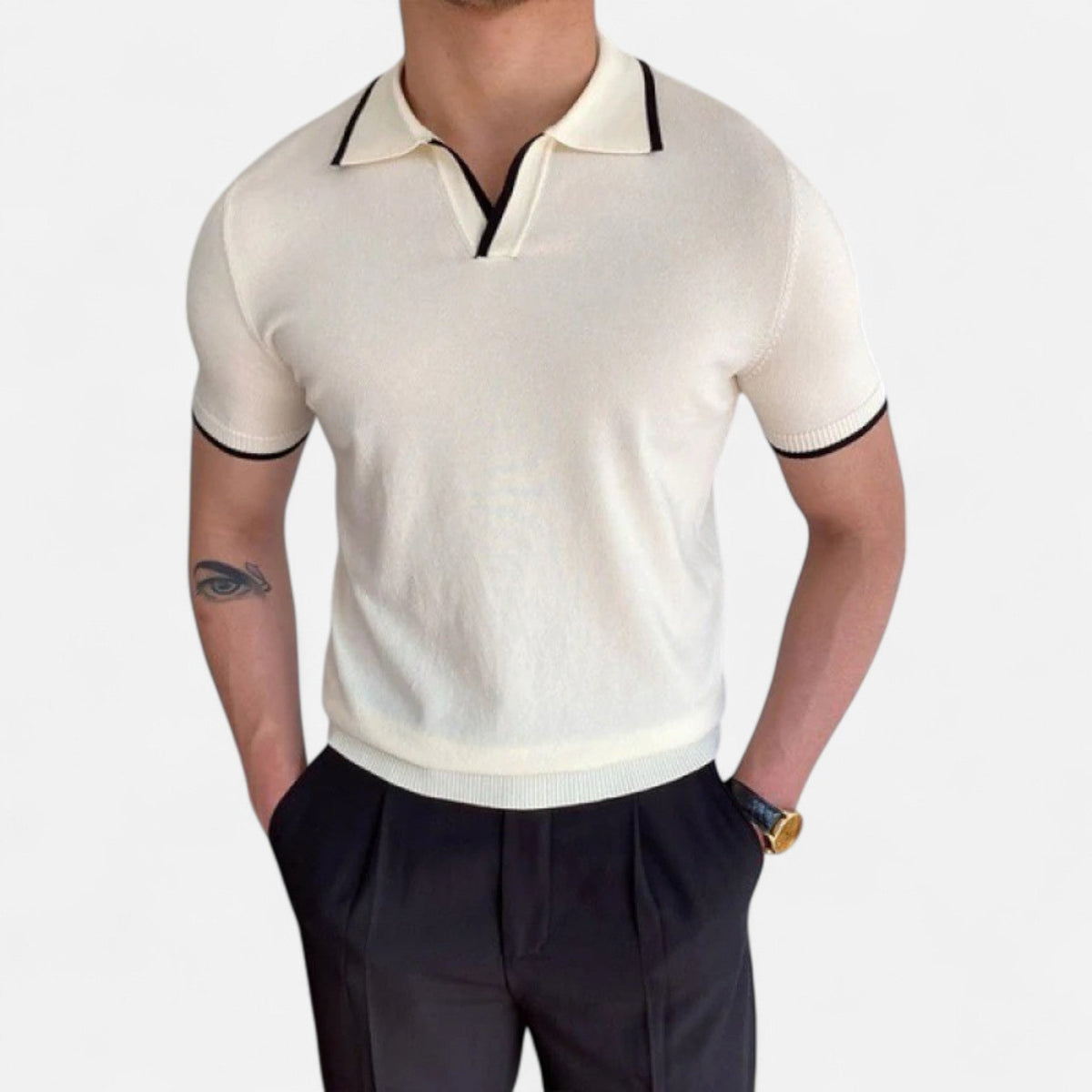 Men's V-Neck Polo – Discreet, Classic Elegance "Old Money" — Off-White