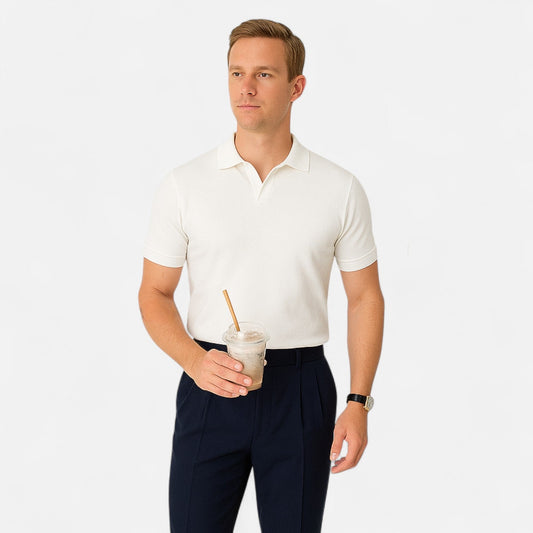 Men's V-Neck Polo – Discreet, Classic Elegance "Old Money" — product view