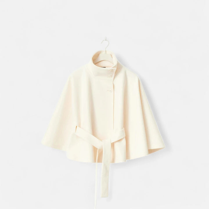 Women's Belted Cape High Collar Vintage — White