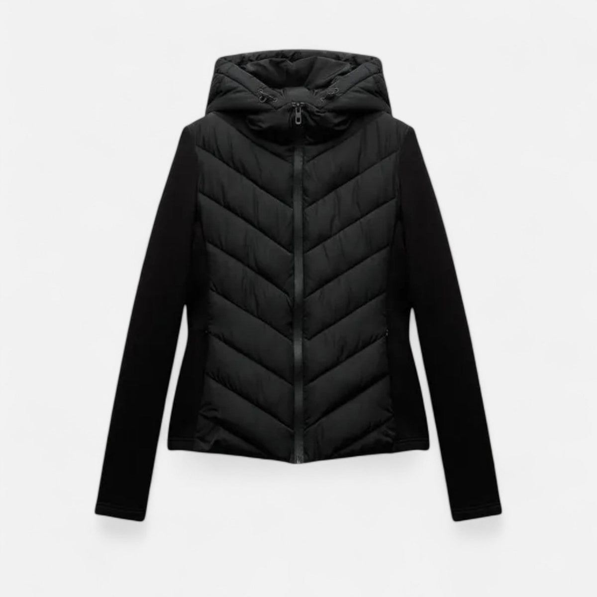 Women's Patchwork Hooded Down Jacket — Black