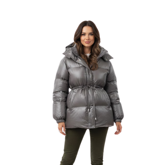 Women's Thick Warm Jacket with Removable Hood — Gray