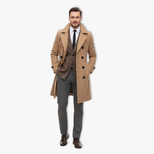 Men's Long Double-Breasted Trench Coat – Autumn and Winter — Khaki