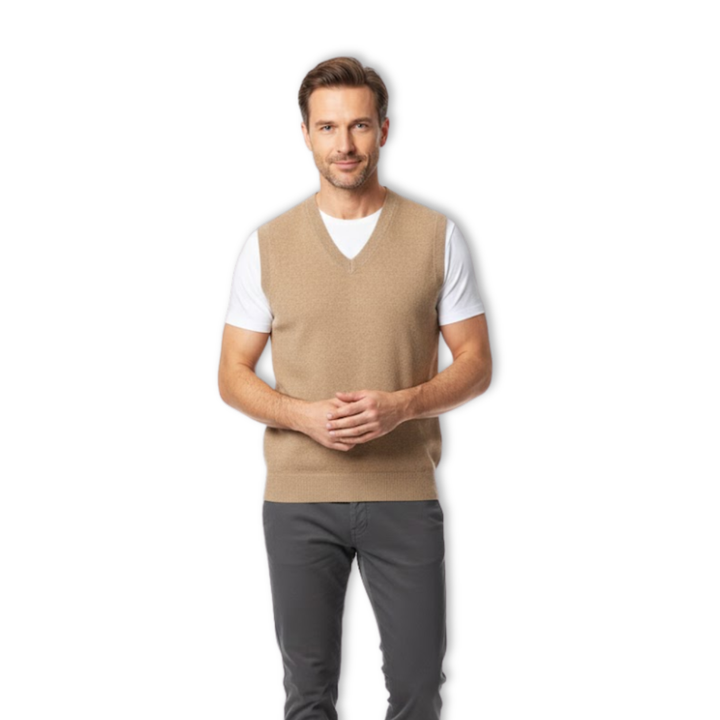 Men's Sleeveless V-Neck Knit Vest — Camel