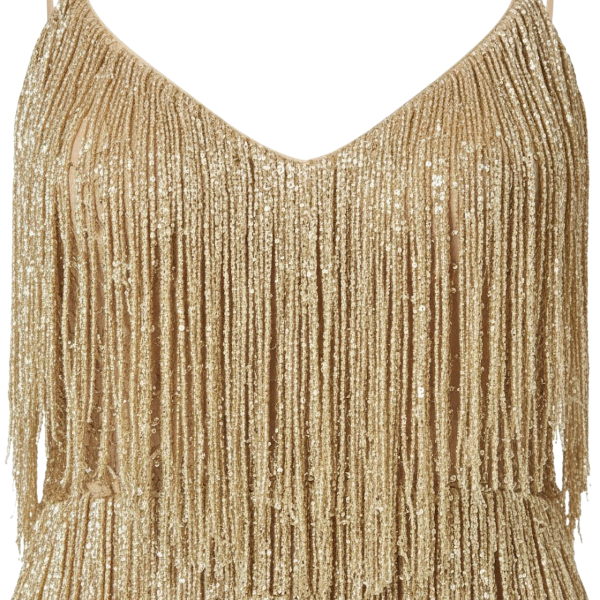 Evening gown with sequins and feathers, V-neckline, and thin straps — image 8