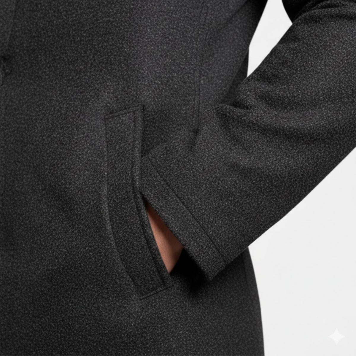 Men's long coat with turned-down collar, single button, modern fitted cut — image 8