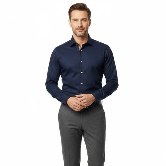 Men's Fitted Dress Shirt – Long Sleeves, Contrast Collar and Cuffs — product view