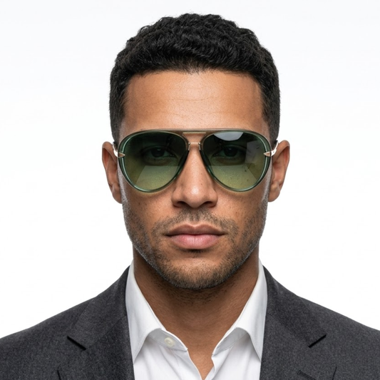 Unisex aviator sunglasses with frame and tinted lenses — White