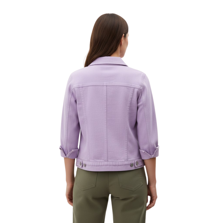 Short Denim Jacket with Buttons and Chest Pockets for Women — Purple