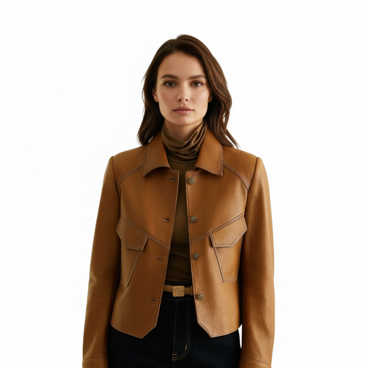 Women's Jacket with Buttons and Fitted Waist Classic Cut — Brown