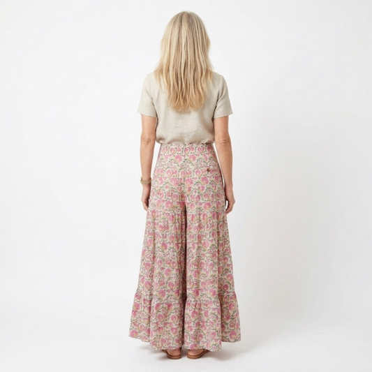 Long floral maxi skirt — high-waisted flared — summer vacation — product view