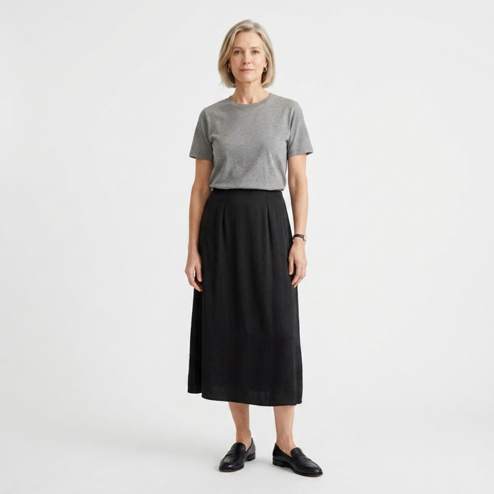 Rock für Damen mit Satin-Finish, hoher Taille und geradem Schnitt — Schwarz