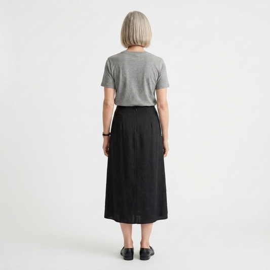 Long satin maxi skirt — high waist straight cut — evening wear — product view