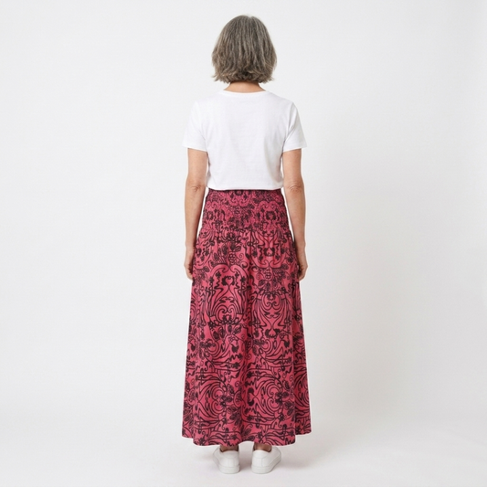 Bohemian long maxi skirt — elastic high waist — summer vacation — product view
