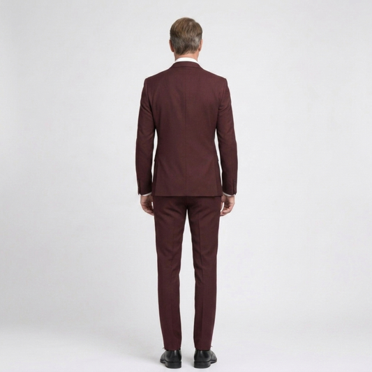 Men's slim fit suit — two-piece set — office and formal occasions — Burgundy