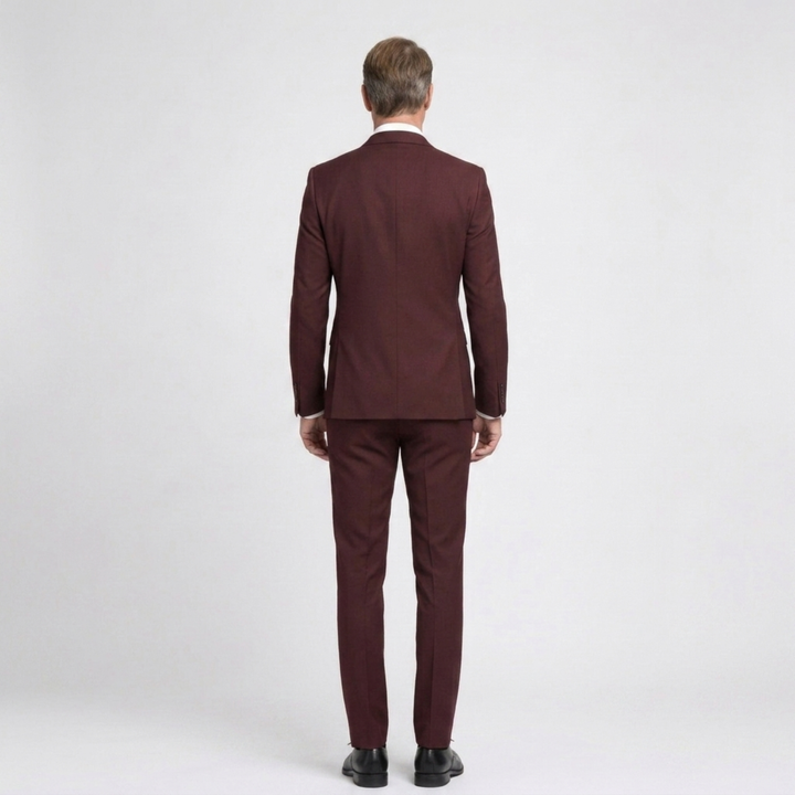 Men's slim fit suit — two-piece set — office and formal occasions — Burgundy