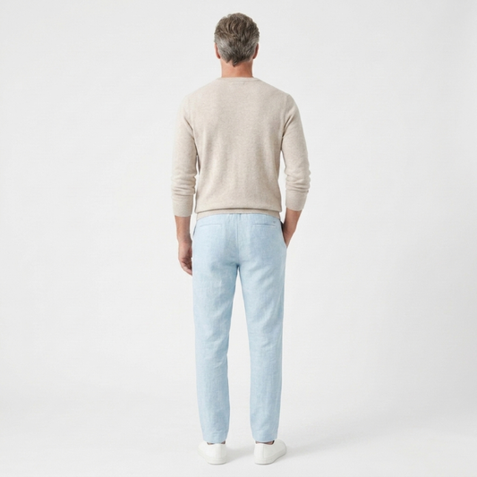 Men's straight-cut pants — elastic waistband with drawstring — product view