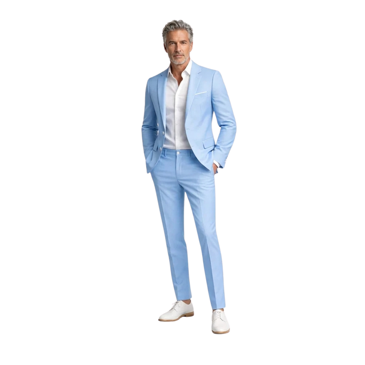 Men's slim-fit suit — two-piece set — office and evening — Pastel Blue