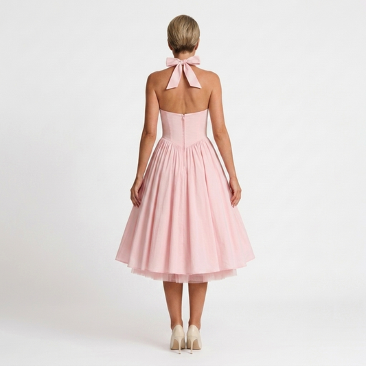 Women's midi halter dress — backless and full skirt — product view