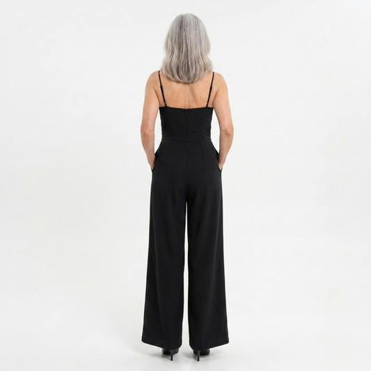 Women's high-waisted jumpsuit — wide legs and sweetheart neckline — product view