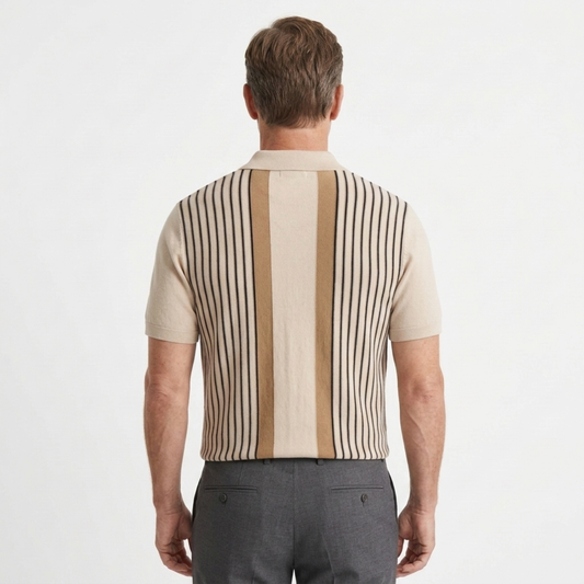 Men's knit shirt — vertical stripes — relaxed fit — product view