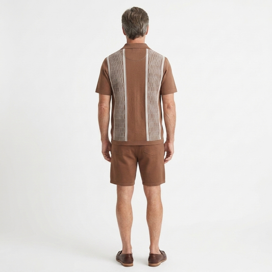 Two-piece knit set for men — geometric knit — casual summer outfit — product view