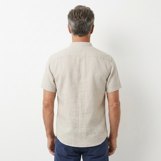 Men's shirt — short-sleeve band collar — casual beachwear — product view