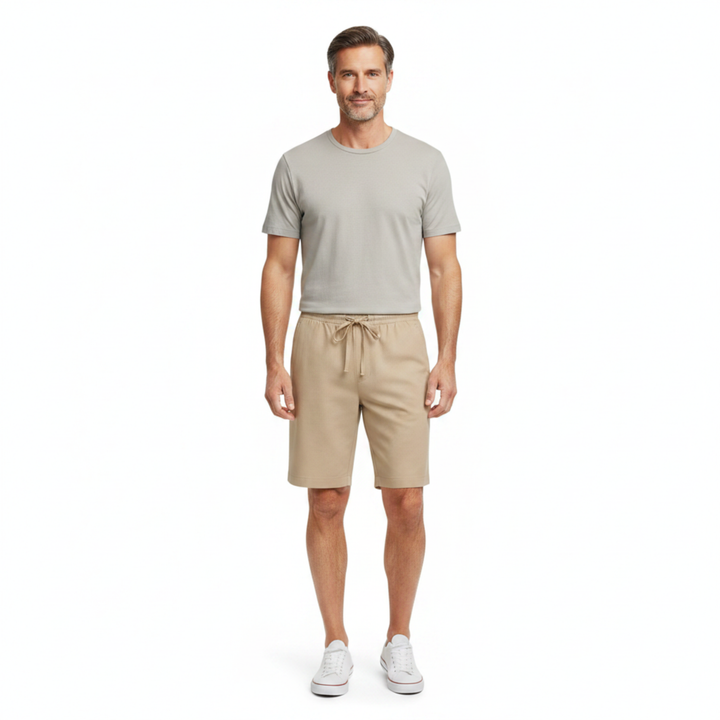 Short pour homme à coupe droite décontractée et taille élastique — Kaki