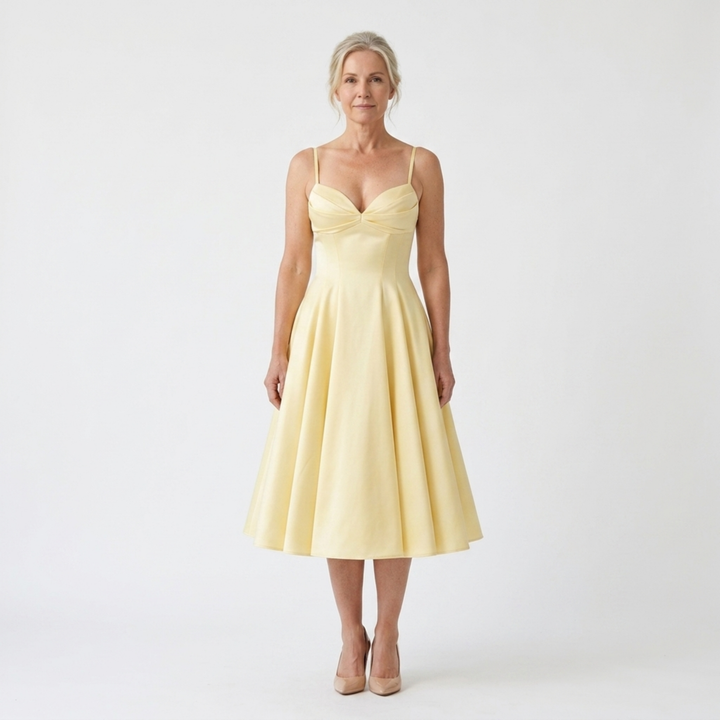 Damenkleid mit weit schwingendem Rock — Gelb