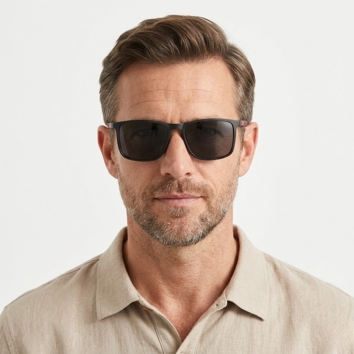 Lunettes de soleil pour hommes avec charnières à ressort et forme carrée — Bordeaux