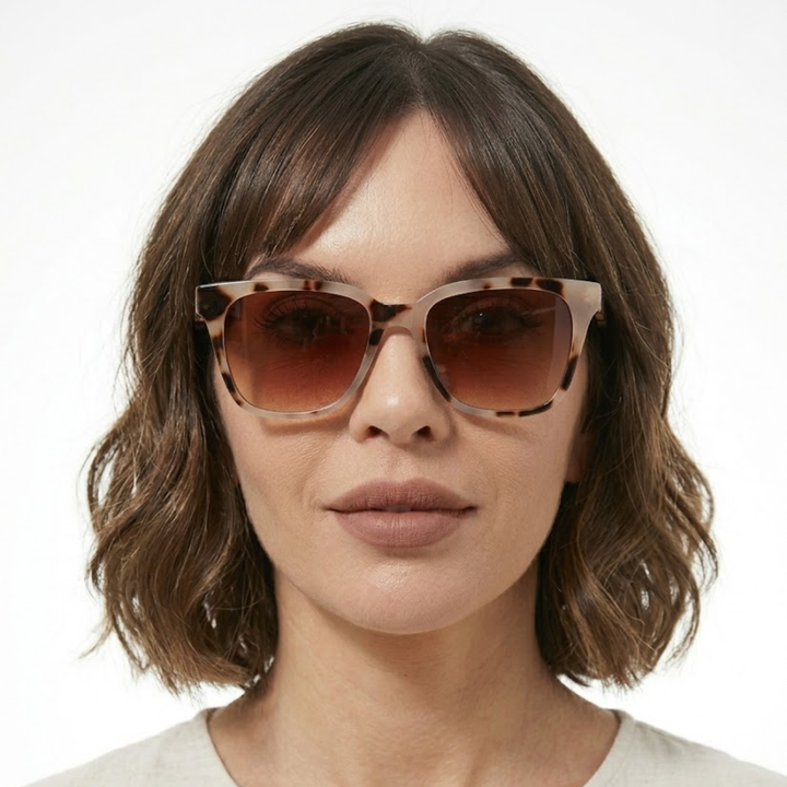 Lunettes de soleil pour femme, forme carrée oversize, monture épaisse et verres teintés — vue du produit