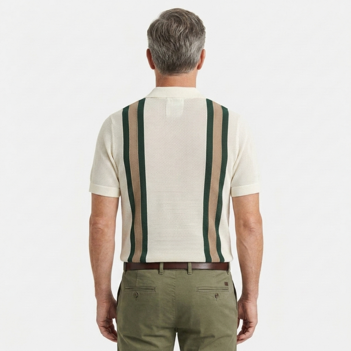 Herren-Strickpolo – vertikale Streifen – Vintage-Strand-Stil — Produktansicht
