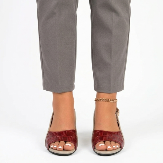 Women's slingback sandals — block heel and open toe — office — Red