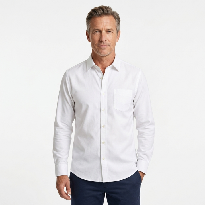 Herrenhemd mit langen Ärmeln und Button-Down-Kragen — Weiß