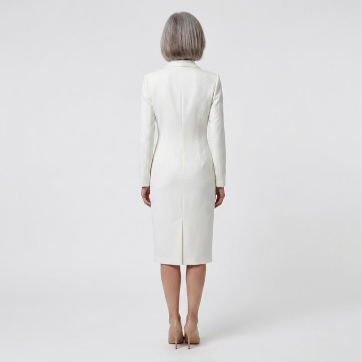 Kleid für Damen als Bürokleidung mit langen Ärmeln — Weiß