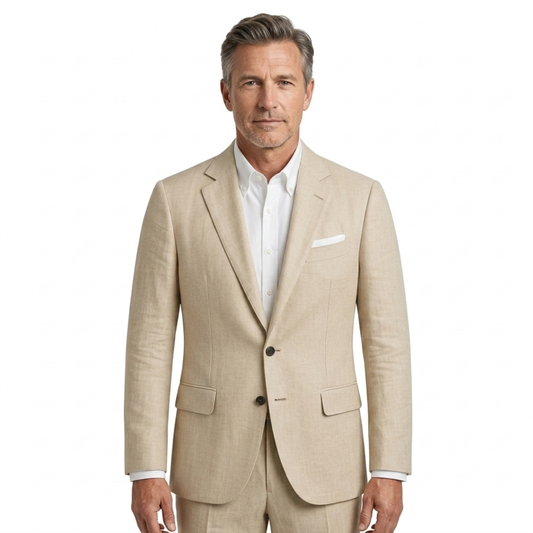Men's blazer jacket — classic fitted style — office — Beige