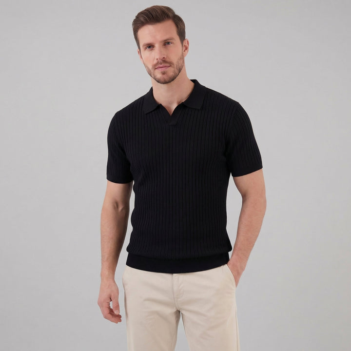 Poloshirt für Herren aus Strickmaterial mit strukturierter Oberfläche — Schwarz