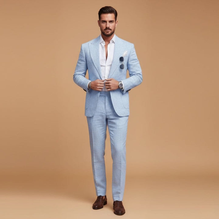 Slim men's suit | blazer set with notch lapel — Sky Blue